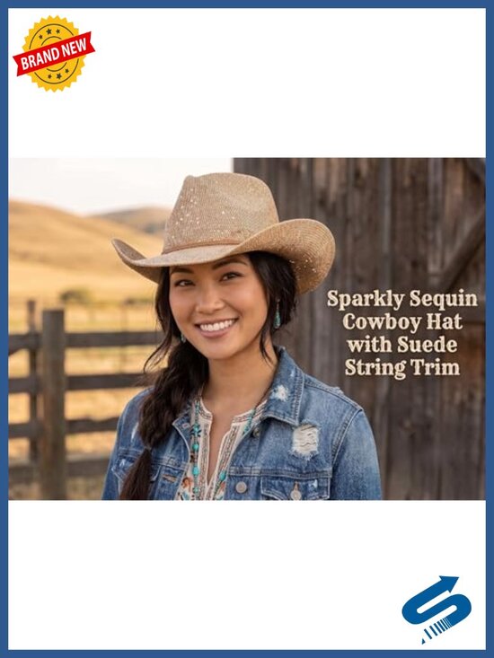 Sparkly Sequin Cowboy Hat with Suede String Trim main image 6